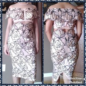 Floral Embroidery Highwaist Skirt & Crop Top